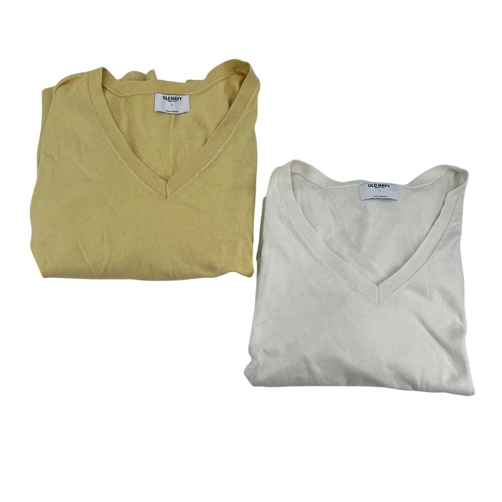 Old Navy bundle / lot 2 v-neck pullover sweaters white & yellow cozy size large